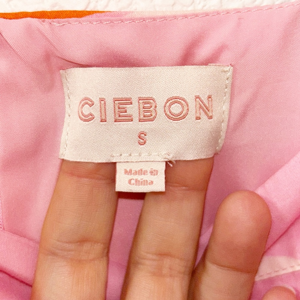 CIEBON The Roma 💯 Cotton Belted Maxi Dress Tie Straps Pink Abstract SZ: Small - Picture 7 of 15